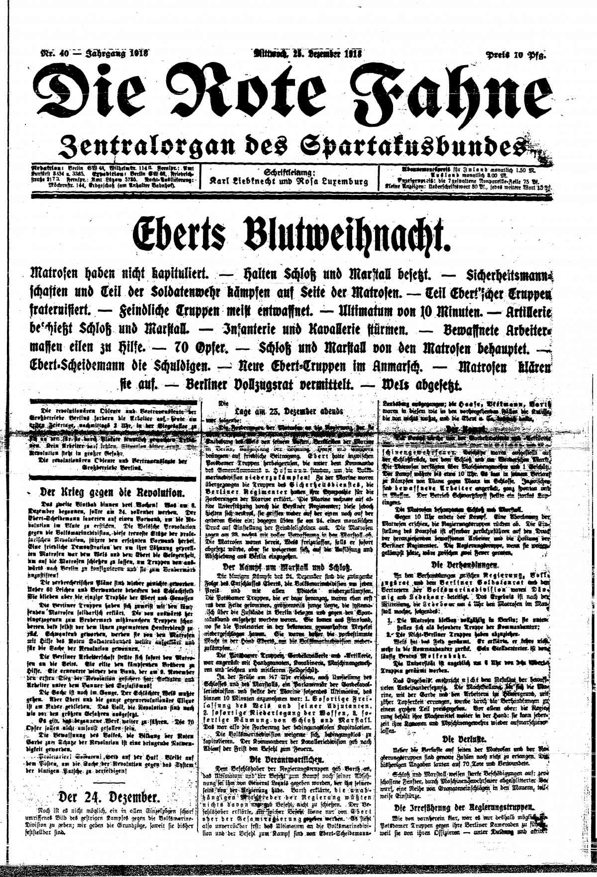 Die Rote Fahne 25.12 „Eberts Blutweihnacht“